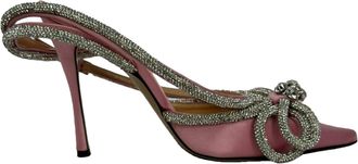 Mach & Mach Double Bow Ankle Strap Pumps in Pink Satin