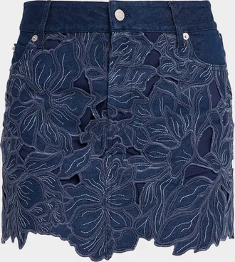 SIMKHAI Winnie Floral Denim Mini Skirt