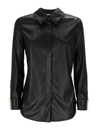 Elisabetta Franchi Black Shirt With Classic Collar And Metallic Gold Accents