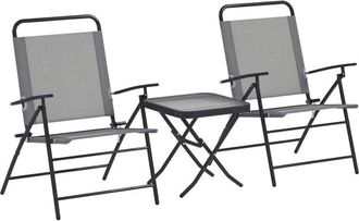 OUTSUNNY Conjunto De Mesa Y Sillas De Terraza Exterior Plegables De 3 Piezas Con Respaldo Regulable Tablero De Vidrio Y Estructura De Acero Negro