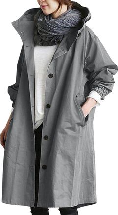 Generic Rain Coats for Women, Lightweight Waterproof Jacket,Women Elegant Windbreaker,Plus Size Long Sleeve Windbreaker Outwear,Ladies Outdoor Hooded Trench C