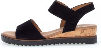 Gabor Keilsandalette GABOR GENUA, Damen, Gr. 35, schwarz (schwarz, schwarz), Ziegenveloursleder, Schuhe Keilsandalette, Sommerschuh, Sandale, mit kleinem St