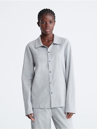 Calvin Klein Womens Pure Flannel Sleep Button-Down Shirt - Grey - XL