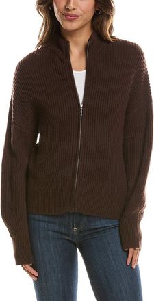 Fort&eacute; Cashmere Rib Zip Mock Neck 100% Cashmere Cardigan