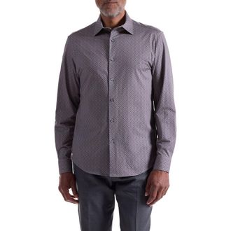Bugatchi James OoohCotton Geo Print Button-Up Shirt in Wood Rose at Nordstrom Rack, Size Xx-Large