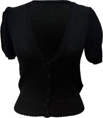 D&ocirc;en Doen Knitted Short Sleeve Cardigan in Black Wool