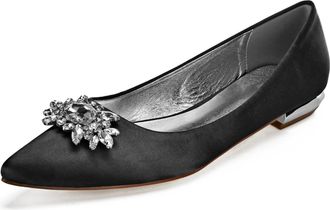 Generic Womens Satin Slip-On Pointy Toe Bridal Satin Wedding Shoes Flat Formal Evening Prom Party Dress Shoes 2Cm,Black,10 UK