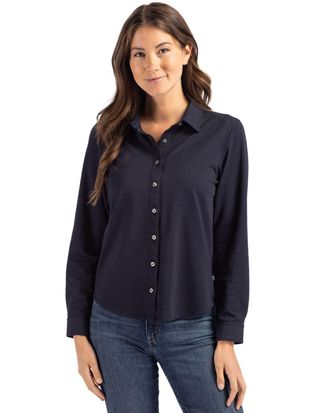 Cutter & Buck Advantage Tri-Blend Soft Pique Long Sleeve Knitted Womens Button Down