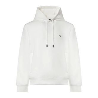 Emporio Armani Sudadera con capucha de punto doble y logotipo de micro &aacute;guila bordado - Sweatshirts & Hoodies - Hombre - Blanco - 2XL
