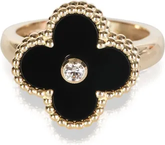 Van Cleef & Arpels Pre-Owned Van Cleef & Arpels Yellow Gold Onyx and Diamond Vintage Alhambra Ring