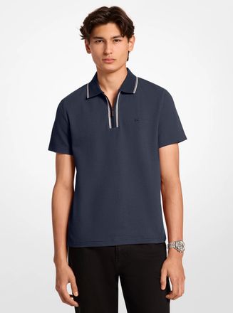 Michael Kors Textured Stretch Cotton Zip-Up Polo Shirt