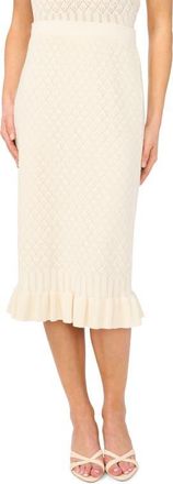 CeCe by Cynthia Steffe Flounce Hem Pointelle Cotton Knit Skirt in Pure White at Nordstrom, Size Xx-Large