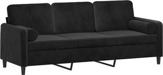 vidaXL Sof&aacute; De 3 Plazas Con Cojines Terciopelo Negro 180 Cm Vidaxl