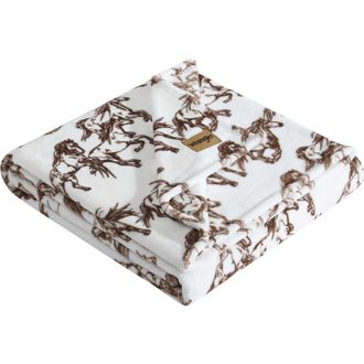 Wrangler Mustang Horses Plush Fleece Blanket in Dark Brown at Nordstrom Rack