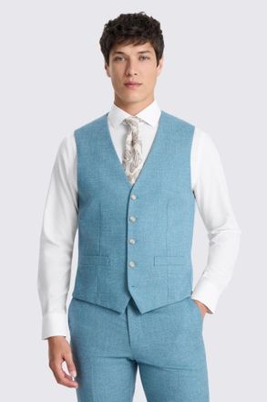 Moss Tailored Fit Teal Slub Waistcoat