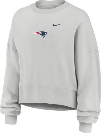 Nike New England Patriots Primetime Phoenix Nike Womens NFL Oversized Pullover Crew in Grey | 01D70BB8K-CSV