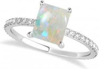 Allurez Emerald Opal & Diamond Hidden Halo Engagement Ring Platinum (2.93ct)