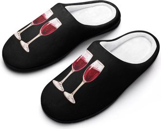 Generic Champagne Red Wine Glasses Mens Slippers Slip On Comfortable Fleece Cotton House Shoes Winter