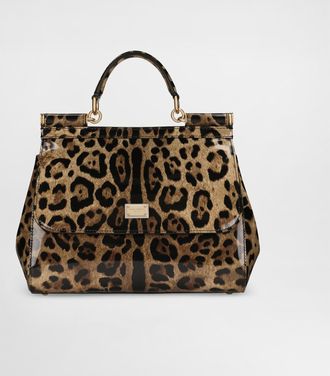 Dolce & Gabbana Large Sicily Handbag In Leo-print Polished Calfskin - Woman Handbags Animal Print Leather Onesize