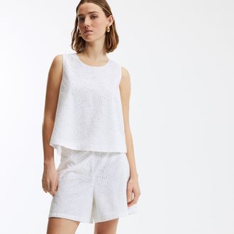 La Redoute Collections Mouwloze top in Engels kant met ronde hals