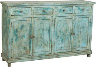 Wanderlust Deco Aparador de madera artesanal turquesa 160x40x100h cm