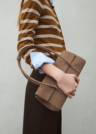 Mango Borsa spalla crosta di cuoio marrone medio - Donna - Taglia unica - MANGO