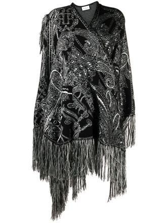 Philipp Plein Cape met jacquard - Zwart