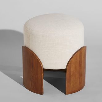 Maisons du monde Puf redondo de algod&oacute;n crudo y patas de madera de acacia