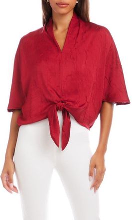 Karen Kane Flare Sleeve Tie Front Satin Top in Red at Nordstrom, Size X-Small