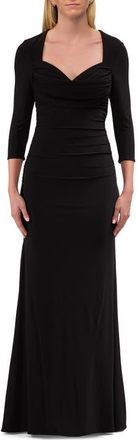 La Femme Simple Jersey Dress with Ruching and Sweetheart Neckline in Black at Nordstrom, Size 18
