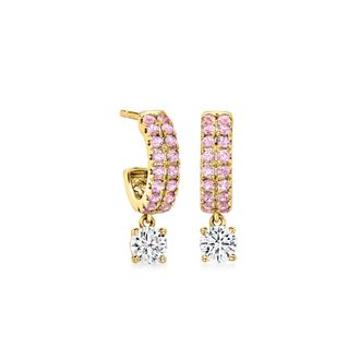 Ross-Simons Lab-Grown Diamond C-Hoop Drop Earrings With. Pink Sapphires in 14kt Yellow Gold
