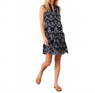 Karen Kane Sleeveless Eyelet Dress - Petite In Navy With Off White