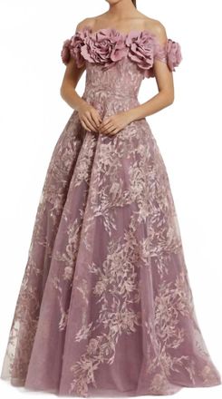Mac Duggal Oversized Floral Off The Shoulder Dress In Mauve