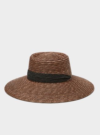 Simons Womens Long ribbon brown straw hat