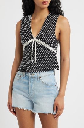 Free People Good Graces Embroidered Lace Trim Crop Top in Black Combo at Nordstrom, Size X-Large