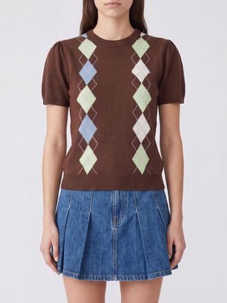 Ganni Argyle-Patterned Short-Sleeved Jumper in Organic Cotton with a Slim Fit