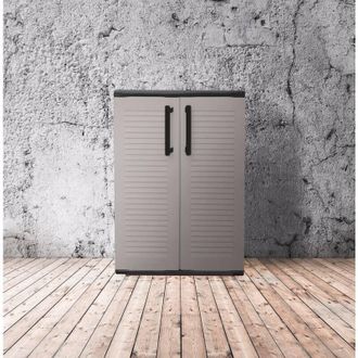 Dmora Mueble Para Exteriores O Interno Multiusos, Armario Bajo Con 2 Puertas Y 1 Estante De Polipropileno, 100% Made In Italy, 68x37h90 Cm, Color Gris, Con 