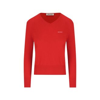 Miu Miu Embroidered-logo V-neck Sweater