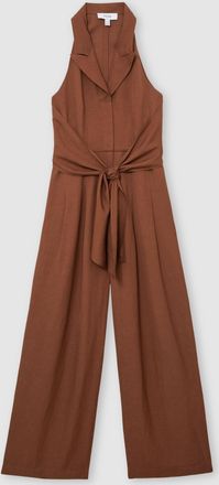 Reiss Rust Orange Petite Tie-front Wide-leg Jumpsuit With Linen, 16