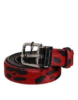 Dolce & Gabbana Red Black Pony Leather Metal Buckle Men Mens Belt