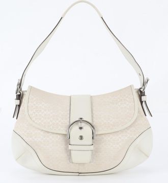 Coach Beige Off-White Leather Canvas Shoulder Bag Tote Bag (Pre-Owned)