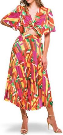 Flying Tomato Print Midi Dress in Brown/Fuchsia/Green at Nordstrom Rack, Size Medium
