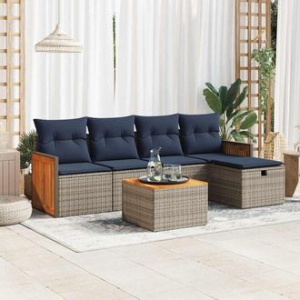 vidaXL Vidaxl - Set De Muebles De Jard&iacute;n 6 Pzas Y Cojines Rat&aacute;n Sint&eacute;tico Gris