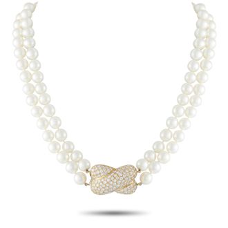 Luxury Bazaar 18K Yellow Gold 9.0ct Diamond and Pearl Necklace MF16-012326