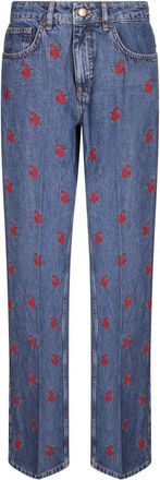 Farm Rio Denim Broek met Geborduurde Bloemen - Dames - Regular Fit Jeans - Blauw - W27 - Denim - Jeans