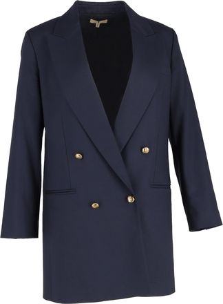 Michael Kors Michael Kors double-breasted lange blazer in marineblauw polyester