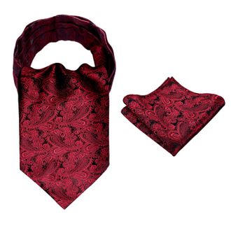 Alizeal Mens Modern Paisley Cravat & Pocket Square Set(Maroon)(Size: One Size)