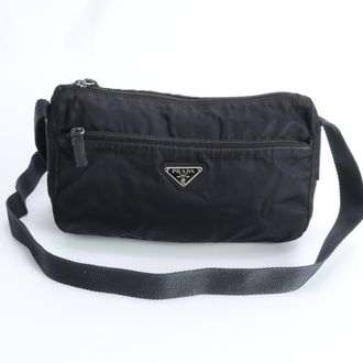 Prada Black Nylon Leather Messenger Bag Shoulder Bag (Pre-Owned)