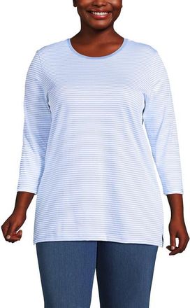 Lands End 3/4 Sleeve Cotton Supima Tunic in Light Sea Blue Micro Stripe at Nordstrom, Size 3X