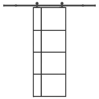 Berkfield Home Sliding Door with Hardware Set 76x205 cm ESG Glass&Aluminium in Black